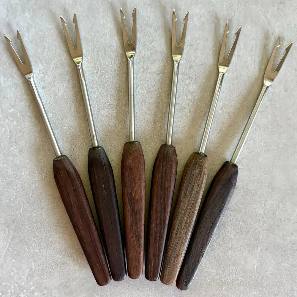 Vintage Stainless Germany Appetizer Forks Wood Handle Set of 6